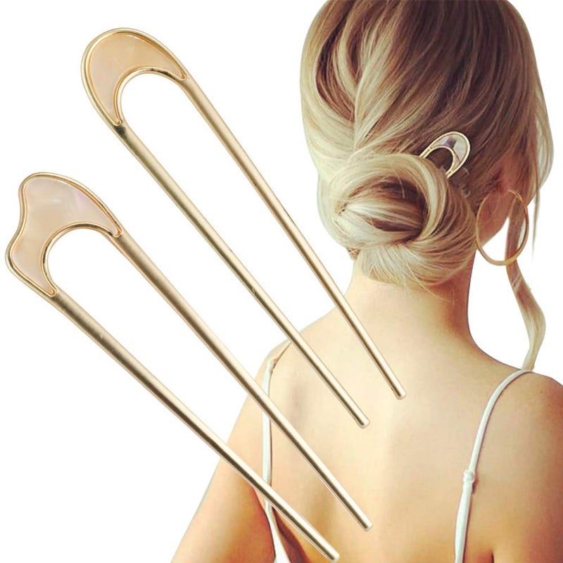 FRDTLUTHW UShaped Hair Pins Metal Vintage Hair Sticks French Hair Pin Hairstyle Chignon for Women 2PCSStyle 1