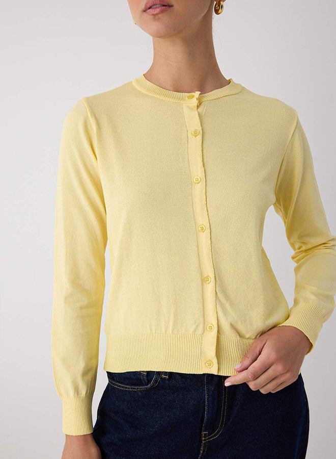 trendyol Wardrobe Essentials Yellow Premium Yarn Mercerized Look Crew Neck Knitwear Cardigan | - Image 3