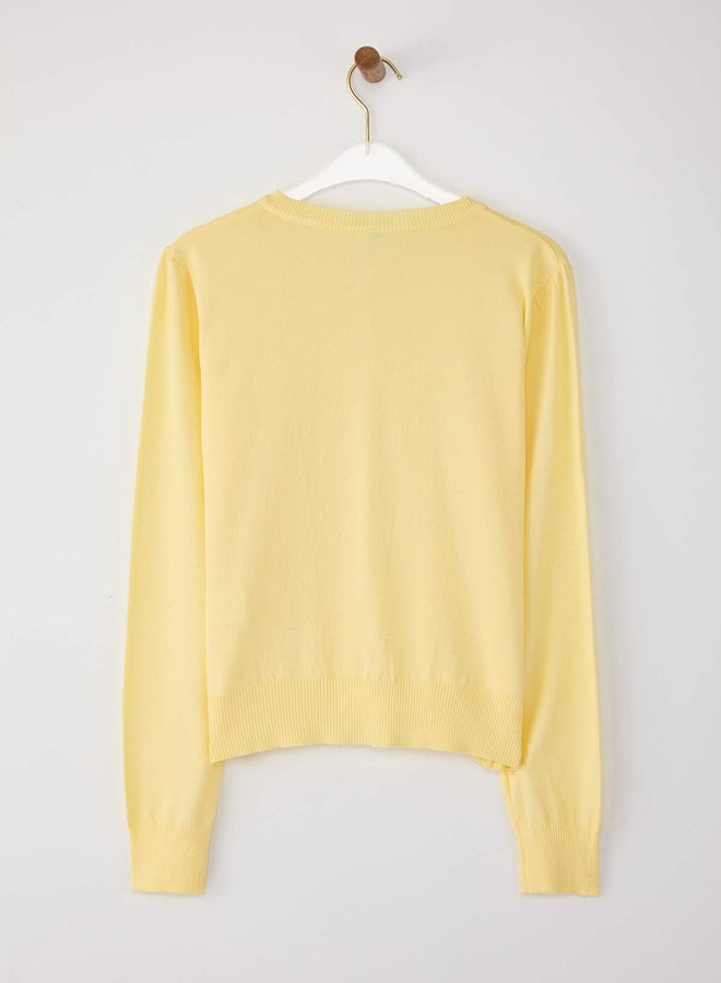 trendyol Wardrobe Essentials Yellow Premium Yarn Mercerized Look Crew Neck Knitwear Cardigan | - Image 5