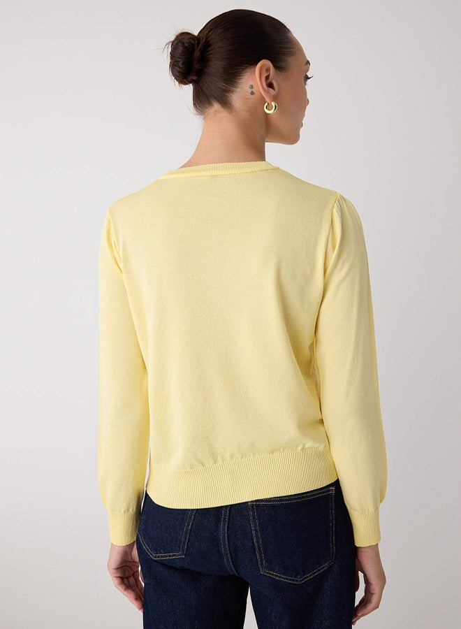 trendyol Wardrobe Essentials Yellow Premium Yarn Mercerized Look Crew Neck Knitwear Cardigan | - Image 4