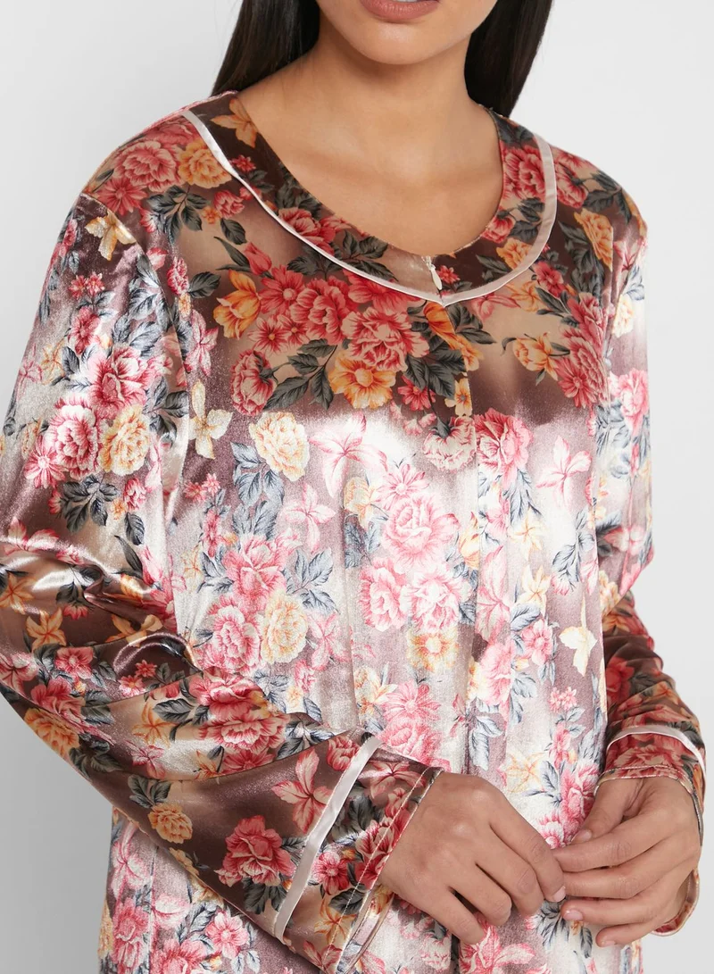 KASHKHA Contrast Detail Velvet Nightdress