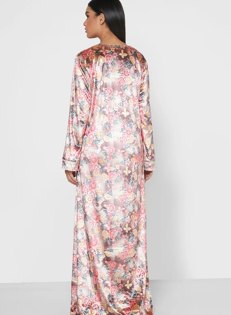 KASHKHA Contrast Detail Velvet Nightdress