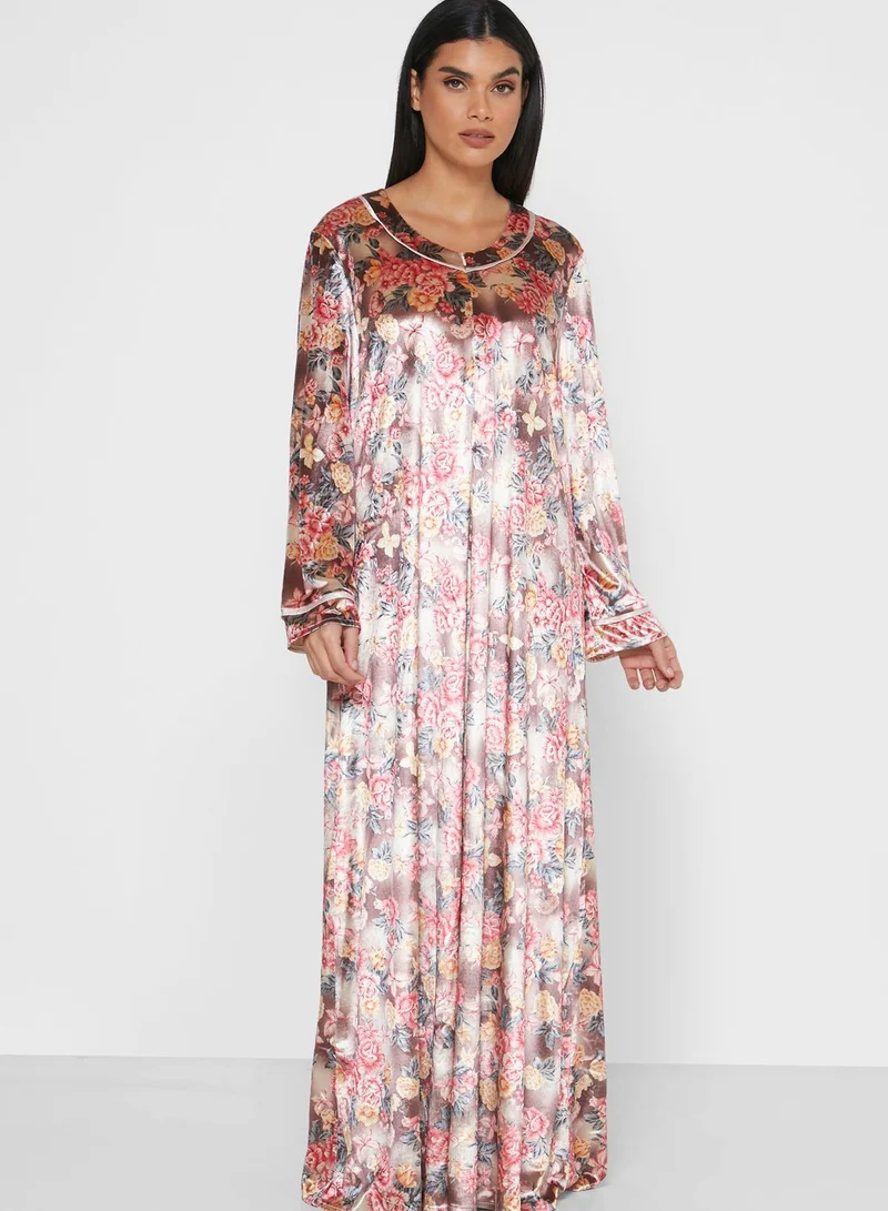 KASHKHA Contrast Detail Velvet Nightdress