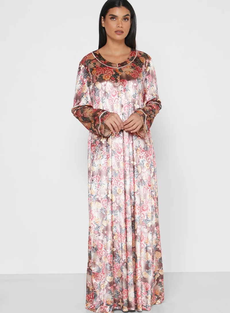 KASHKHA Contrast Detail Velvet Nightdress