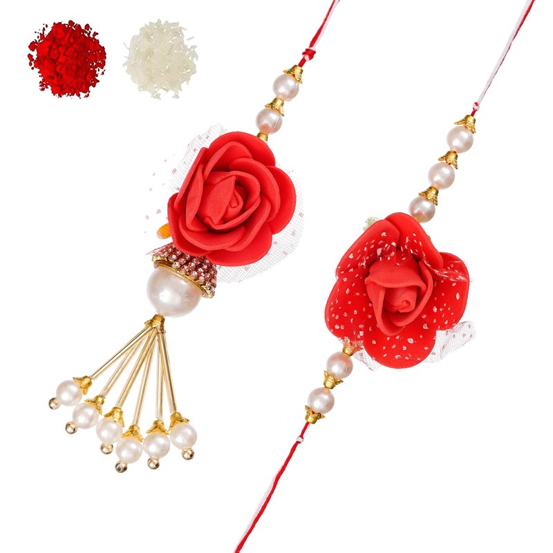 iinfinize Rakhi Collection Lumba Set For Bhaiya Bhabhi | Indian Cultural Ladies Chuda Rakhi | Cotton Thread Beautiful Artful Bracelet Latkan Rakhis With Roli Chawal - Image 1