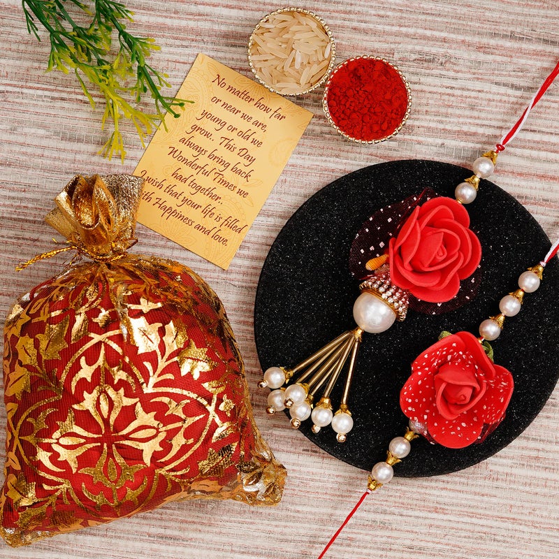 iinfinize Rakhi Collection Lumba Set For Bhaiya Bhabhi | Indian Cultural Ladies Chuda Rakhi | Cotton Thread Beautiful Artful Bracelet Latkan Rakhis With Roli Chawal - Image 2