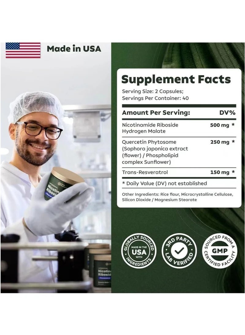 NAD High Purity NAD Supplement True NAD Plus Supplement Resveratrol for Anti-Aging, Energy, Focus DNA Repair and Boost NAD+ for Cellular Energy Metabolism 80 Capsules/Bag - Image 3