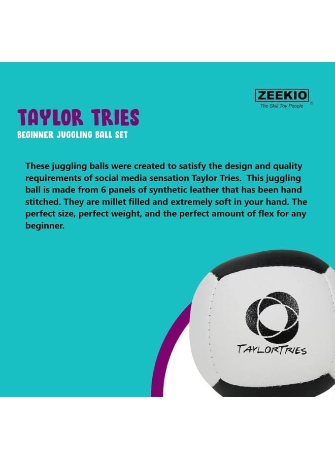 Zeekio Zeekio - Taylor Tries Signature Beginner Juggling Ball Set - for Beginners, All Levels & All Ages - 6 Panel Synthetic Leather Ball Durable - 110 Grams 62mm - Set of 3  - Image 1