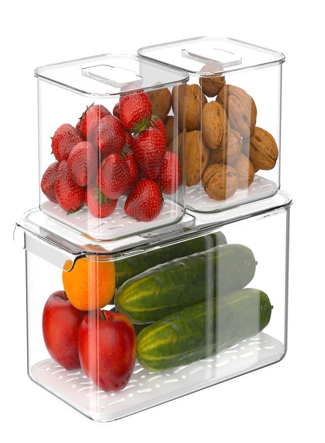 iPEGTOP Fridge Produce Saver Food Storage Bin Containers, Stackable Refrigerator Freezer Organizer Fresh Keeper Container with Vented Lids, 3 Pack - Image 1