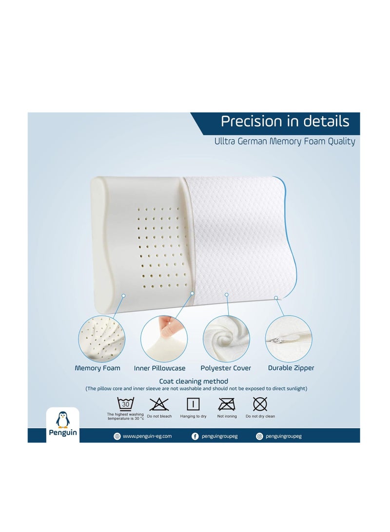 Penguin Memory Foam L-Shaped Contour Pillow with Cotton Cover - 40 x 60 White - Image 3