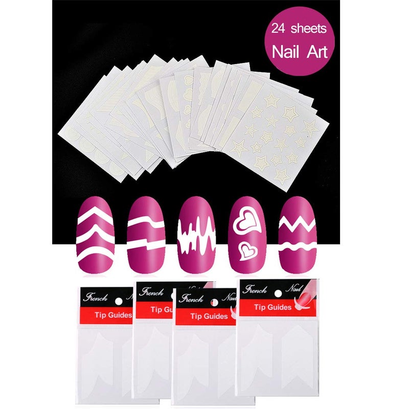 SIPLIV French Nail Tip Guide Heart Star Wave Smile Shapes Nail Stencil Stickers DIY Nail Art Nail Accessories 36 Style 24 Sheets with A Nail Art Set(5Pcs) - Image 3