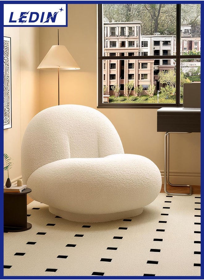 LEDIN Lazy Chair, Modern Chair, Lounge Accent Chair, Comfortable Reading Chair, Wool Plush Chair, Sofa Chair for Balcony, Bedroom, Home, Study, Living Room (Plush White)  - Image 1