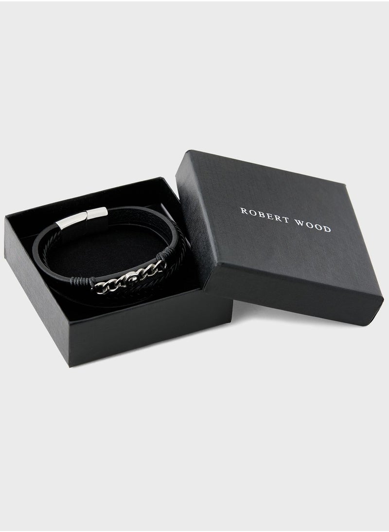 Robert Wood - Genuine Leather Braided Bracelet In Gift Box - Image 1