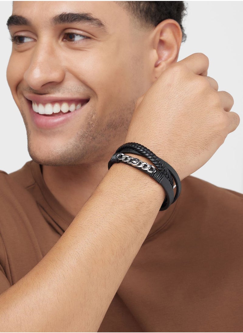 Robert Wood - Genuine Leather Braided Bracelet In Gift Box - Image 1