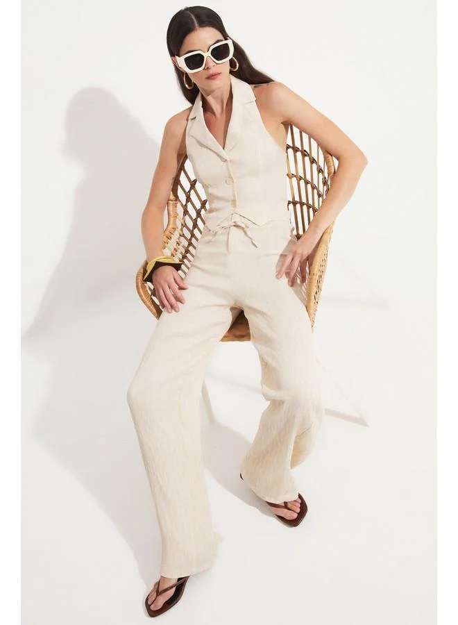 JUNE June Women Viscose Blend Vest Trouser Set Beige