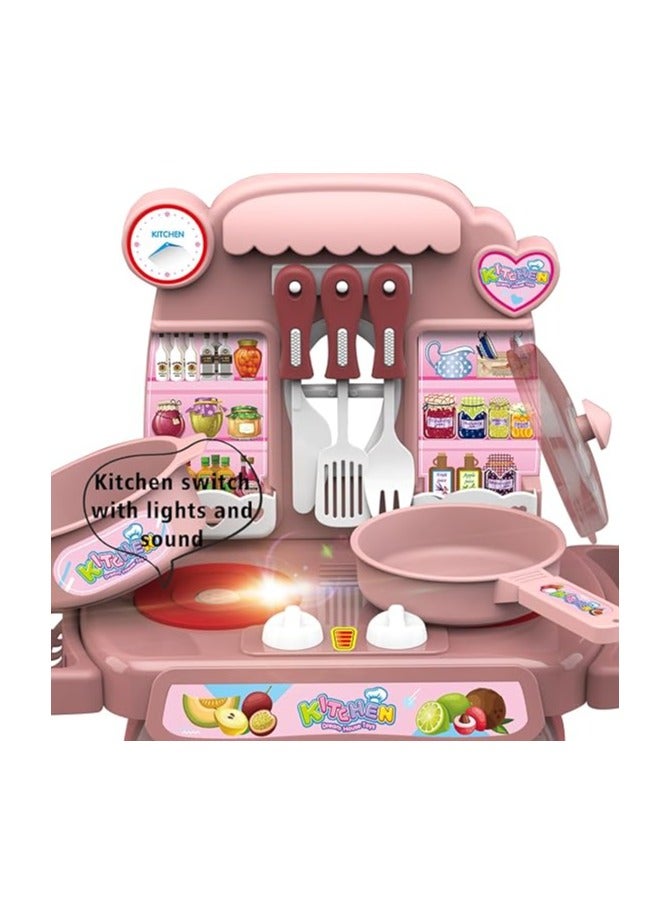 مجموعة أدوات عشاء من HaiLeTao Kitchen Toys، لعبة طهي الطعام التظاهري مع موسيقى خفيفة، آمنة ولطيفة للأطفال، لعبة هدية ممتعة، حوض مطبخ مع مياه جارية وموقد حثي إلكتروني - Image 2