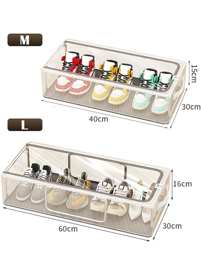 JCB CHIC 4PCS Under Bed Shoe Organizer, Transparent PVC Shoe Storage Box, Foldable Steel Frame Storage Bin with Handle and Clear Zipper Cover for Shoes, Clothes, Sheets (White, M) - Image 2