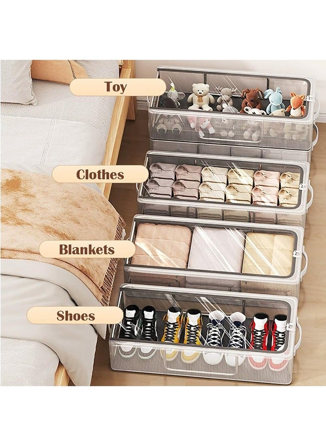 JCB CHIC 4PCS Under Bed Shoe Organizer, Transparent PVC Shoe Storage Box, Foldable Steel Frame Storage Bin with Handle and Clear Zipper Cover for Shoes, Clothes, Sheets (White, M) - Image 4