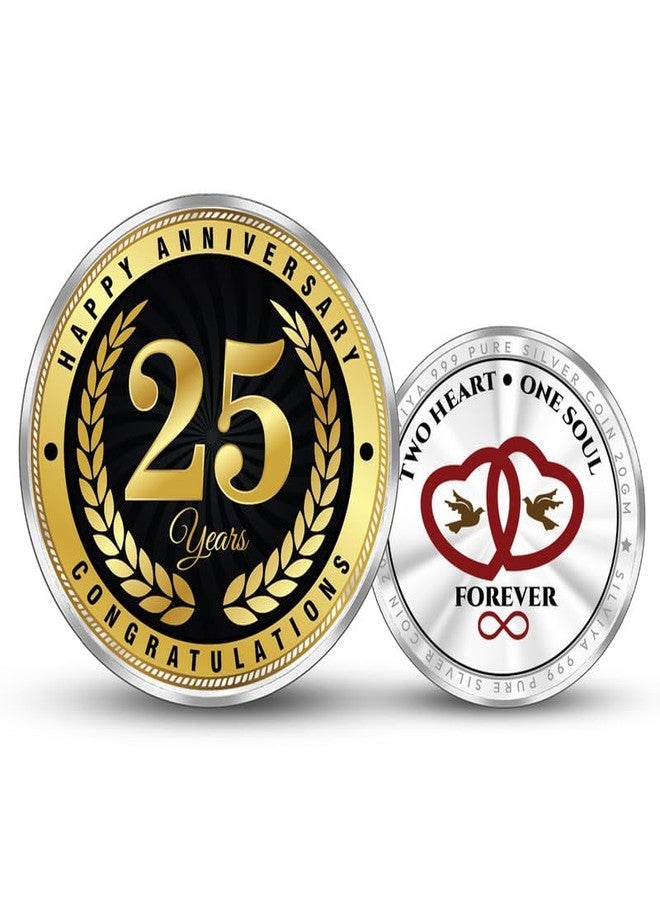Silviya BIS Hallmarked 25th Wedding Anniversary Silver Coin 20 Gram | 999 Pure Silver Coin | Round Shape | Gift for Wife & Husband | Silver Jubilee Celebration | With Certificate of Authenticity - Image 1