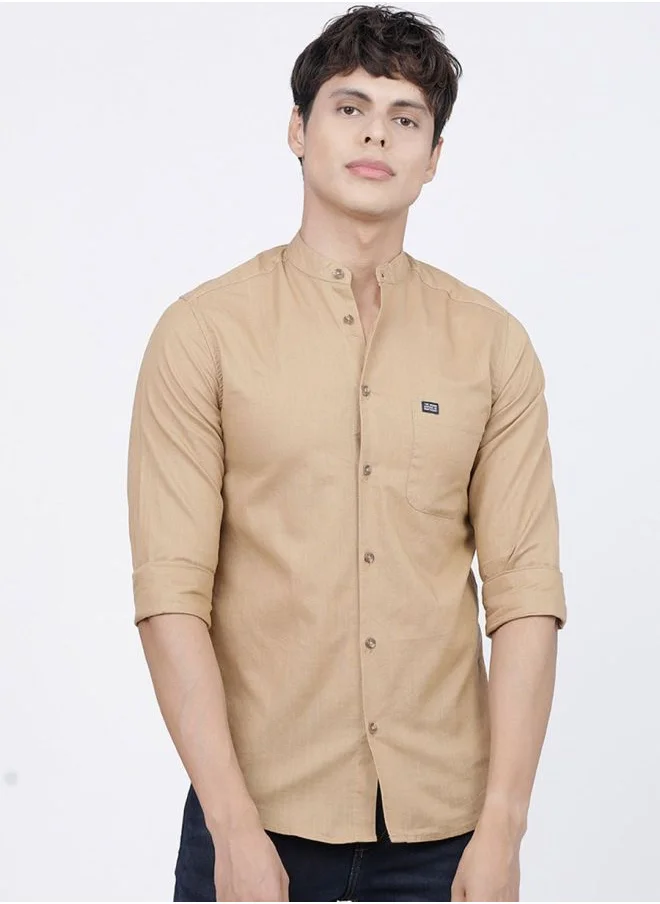 شركة المرآب الهندية Men Slim Fit Solid Full Sleeves Mandarin Collar Casual Shirt