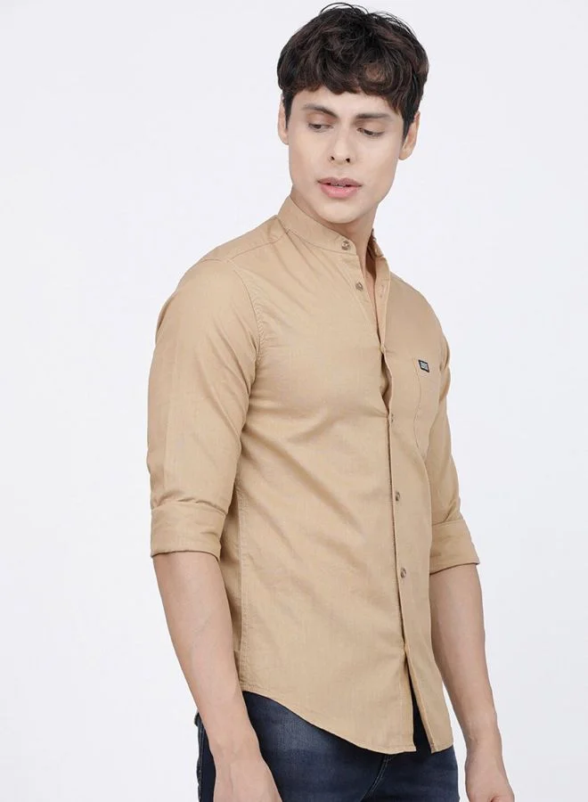 The Indian Garage Co Men Slim Fit Solid Full Sleeves Mandarin Collar Casual Shirt
