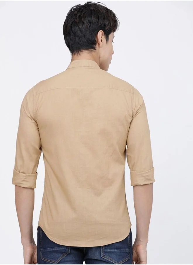 شركة المرآب الهندية Men Slim Fit Solid Full Sleeves Mandarin Collar Casual Shirt