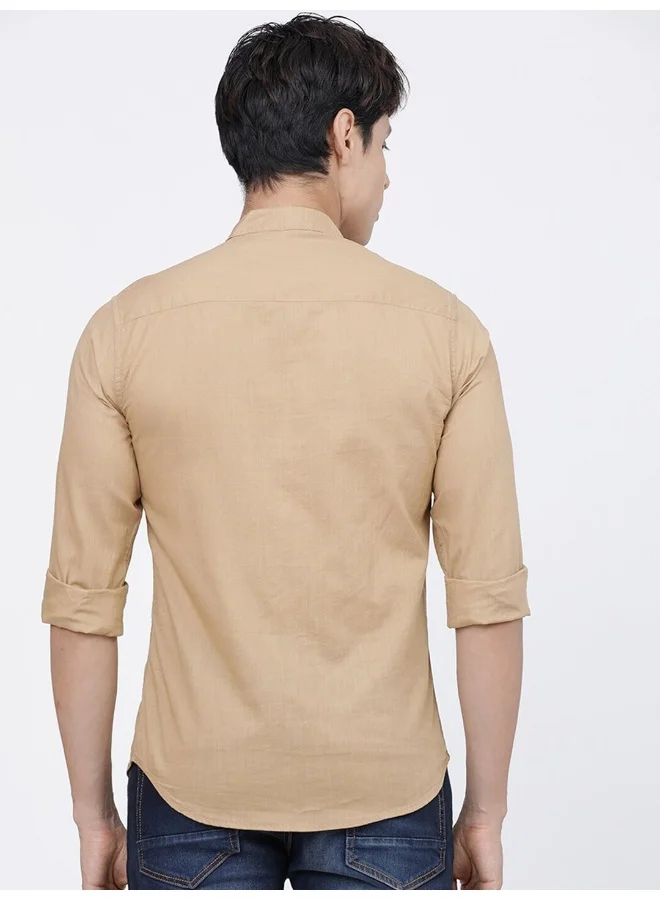 The Indian Garage Co Men Slim Fit Solid Full Sleeves Mandarin Collar Casual Shirt