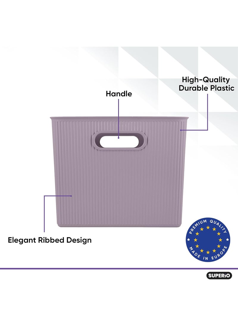 Superio Superio Ribbed Collection  Decorative Plastic Open Home Storage Bins Organizer Baskets XLarge Lilac Purple 1 Pack Container Boxes for Organizing Closet Shelves Drawer Shelf 22 Liter23 Quart  - Image 3