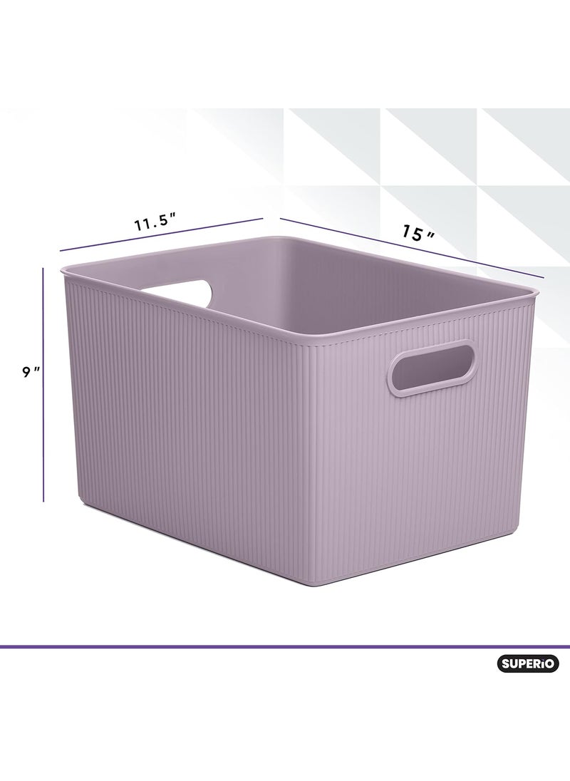 Superio Superio Ribbed Collection  Decorative Plastic Open Home Storage Bins Organizer Baskets XLarge Lilac Purple 1 Pack Container Boxes for Organizing Closet Shelves Drawer Shelf 22 Liter23 Quart  - Image 2