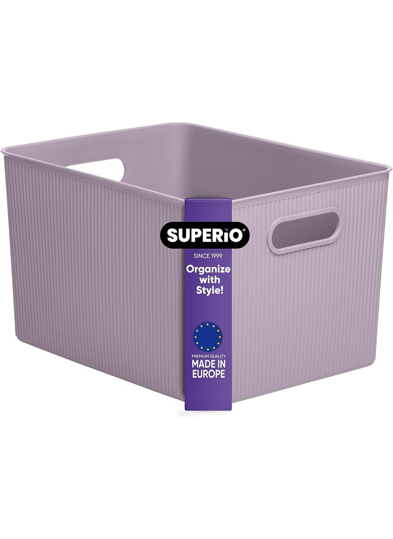 Superio Superio Ribbed Collection  Decorative Plastic Open Home Storage Bins Organizer Baskets XLarge Lilac Purple 1 Pack Container Boxes for Organizing Closet Shelves Drawer Shelf 22 Liter23 Quart  - Image 1