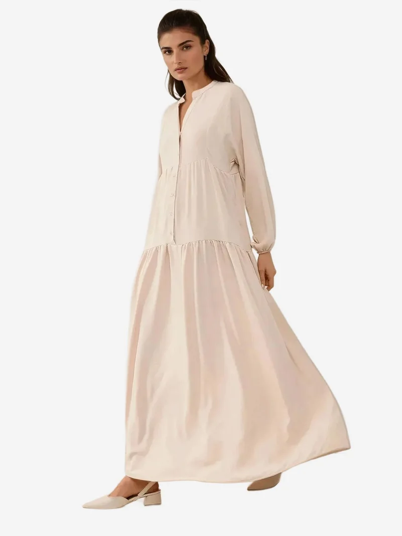 زوبعة فستان ماكسي بياقة على شكل حرف  مزين بأزرار