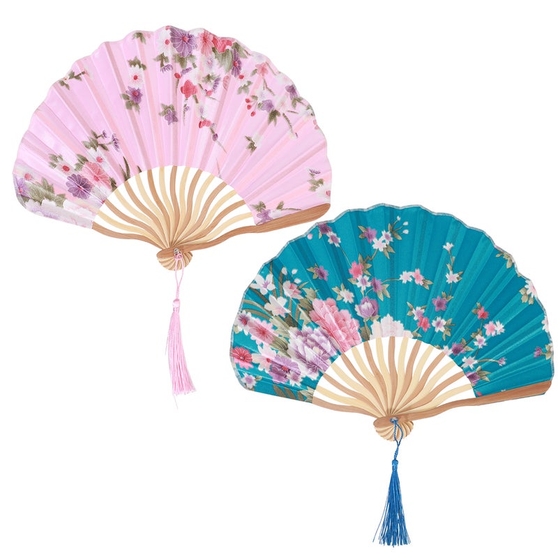 2Pcs Foldable Fan Silk Fan Delicate Unique Ornament Adornment Fan for Daily Stage ( , ) - Image 2