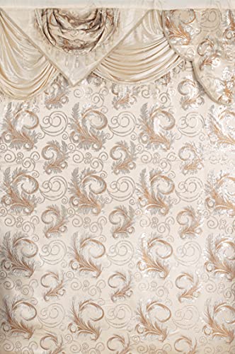 GLORY RUGS Jacquard Luxury Window 2 Panel Set Beige Curtain with Attached Valance and Backing Bedroom Living Room Dining 2 Curtains 55x84 inches Each Jana - Image 3