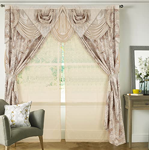 GLORY RUGS Jacquard Luxury Window 2 Panel Set Beige Curtain with Attached Valance and Backing Bedroom Living Room Dining 2 Curtains 55x84 inches Each Jana - Image 2