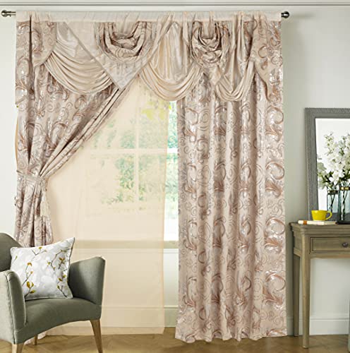 GLORY RUGS Jacquard Luxury Window 2 Panel Set Beige Curtain with Attached Valance and Backing Bedroom Living Room Dining 2 Curtains 55x84 inches Each Jana - Image 5