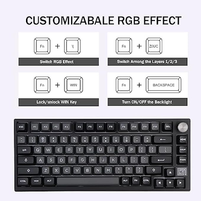 EPOMAKER TH80 SE GASKET 75% HOT SWAP RGB 2.4GHZ/ BLUETOOTH 5.0/ WIRED MECHANICAL GAMING KEYBOARD, NKRO WITH PORON/EVA FOAM, 4000MAH BATTERY, KNOB CONTROL FOR E-SPORT/WINDOWS/MAC(FLAMINGO SWITCH) - Image 2