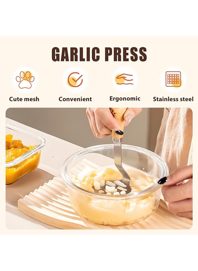 كوانتوم قطعتان من هراسة البطاطس، هراسة بطاطس خشبية من الفولاذ المقاوم للصدأ، أداة ضغط البطاطس على شكل مخلب دب لطيف بمقبض طويل لهرس الثوم - Image 5