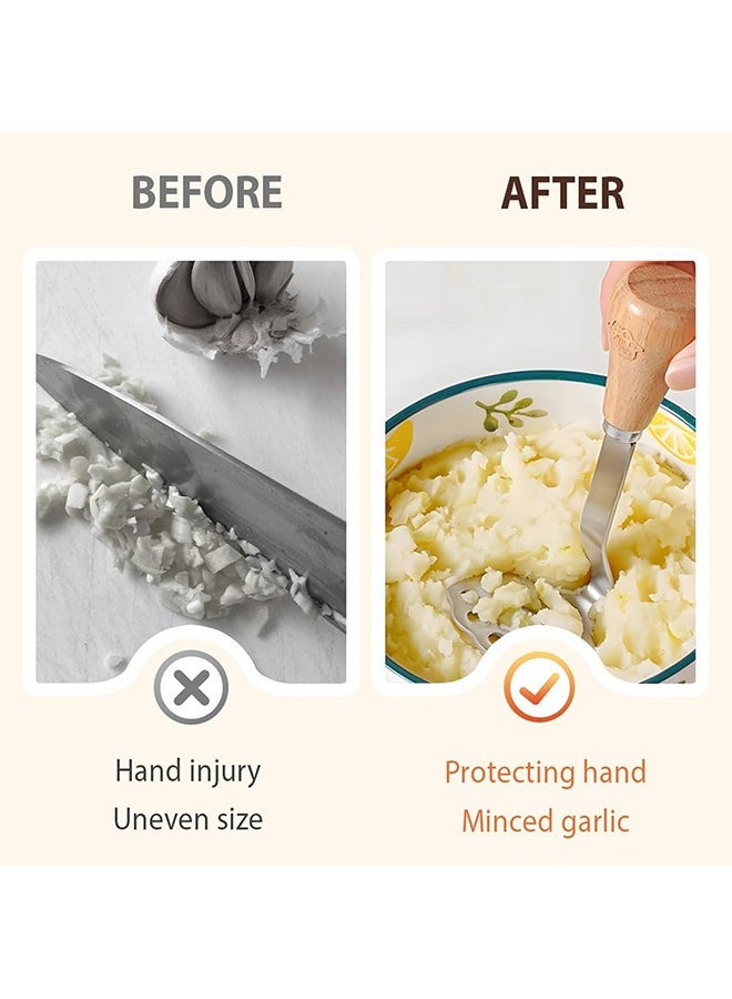 كوانتوم قطعتان من هراسة البطاطس، هراسة بطاطس خشبية من الفولاذ المقاوم للصدأ، أداة ضغط البطاطس على شكل مخلب دب لطيف بمقبض طويل لهرس الثوم - Image 4