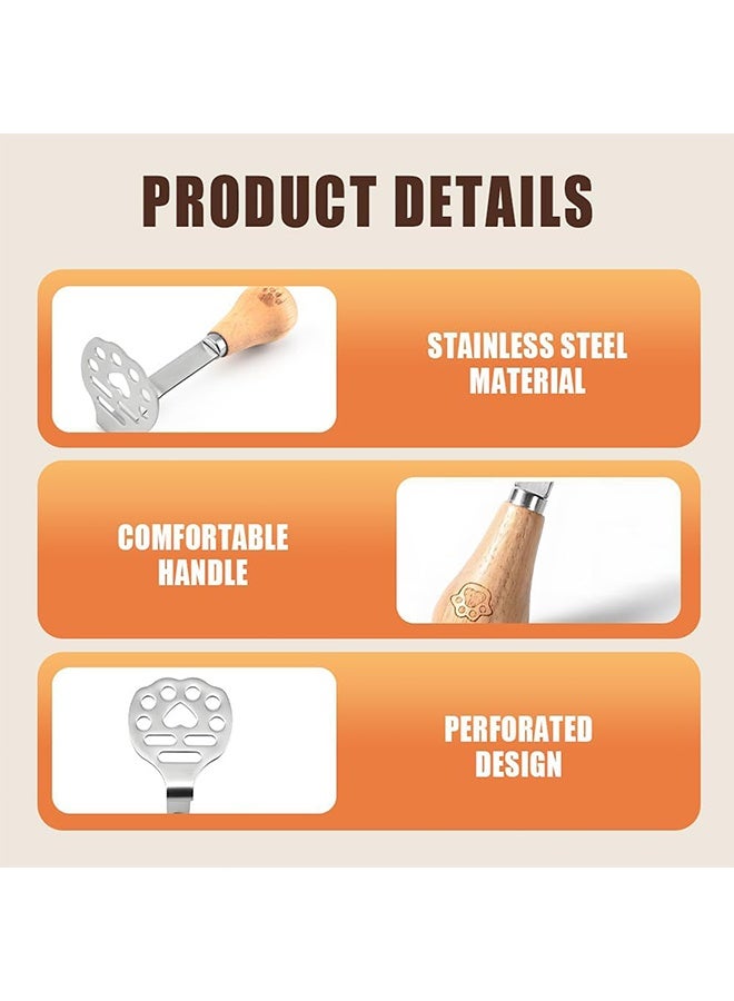 كوانتوم قطعتان من هراسة البطاطس، هراسة بطاطس خشبية من الفولاذ المقاوم للصدأ، أداة ضغط البطاطس على شكل مخلب دب لطيف بمقبض طويل لهرس الثوم - Image 3