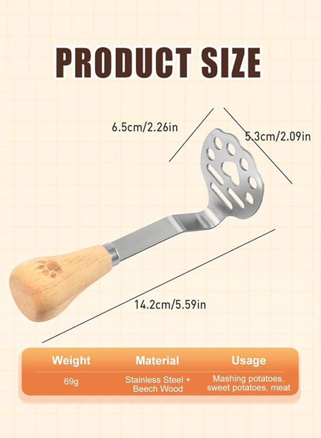 كوانتوم قطعتان من هراسة البطاطس، هراسة بطاطس خشبية من الفولاذ المقاوم للصدأ، أداة ضغط البطاطس على شكل مخلب دب لطيف بمقبض طويل لهرس الثوم - Image 2