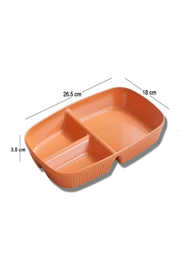 Amillee Wheat Straw Rectangular Divided Plates for Healthy Eating, 3 Sections Dinner Plates for Adults, Kids, Campers, and Portion Control, Microwave and Dishwasher Safe Dish (Pack of 2, Orange) - Image 2