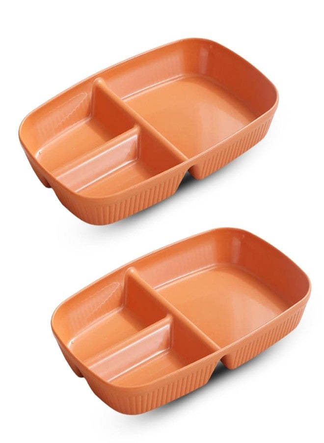 Amillee Wheat Straw Rectangular Divided Plates for Healthy Eating, 3 Sections Dinner Plates for Adults, Kids, Campers, and Portion Control, Microwave and Dishwasher Safe Dish (Pack of 2, Orange) - Image 1