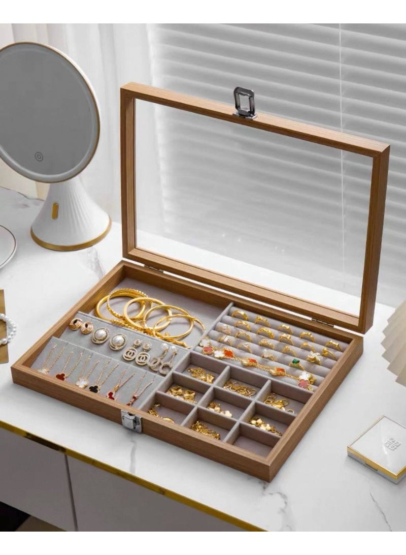 Wooden accessories organizer with glass cover - Image 1