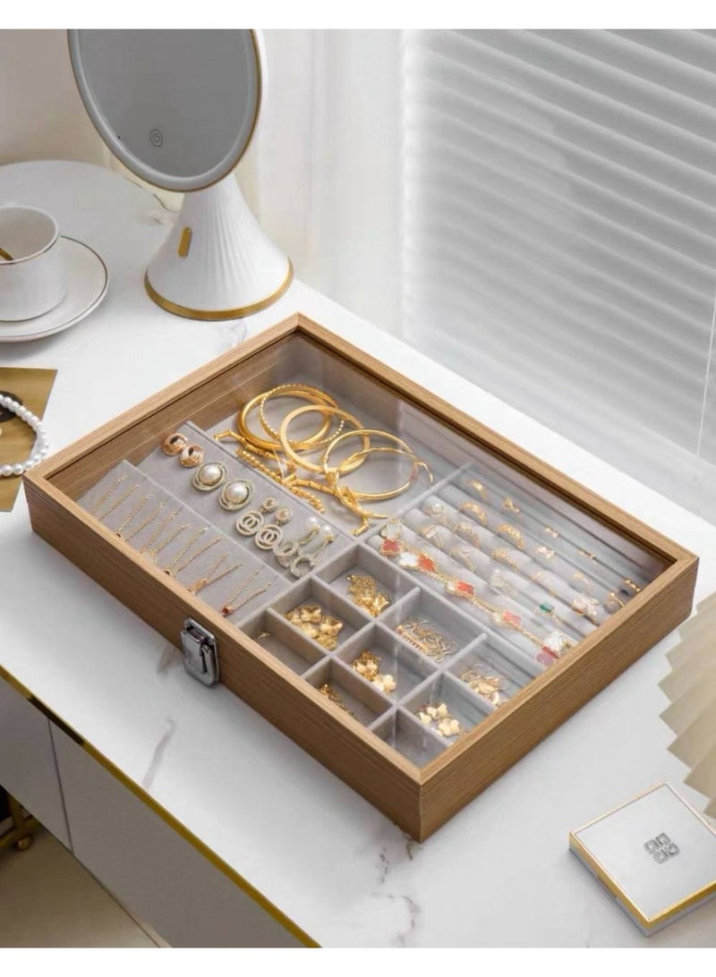 Wooden accessories organizer with glass cover - Image 2