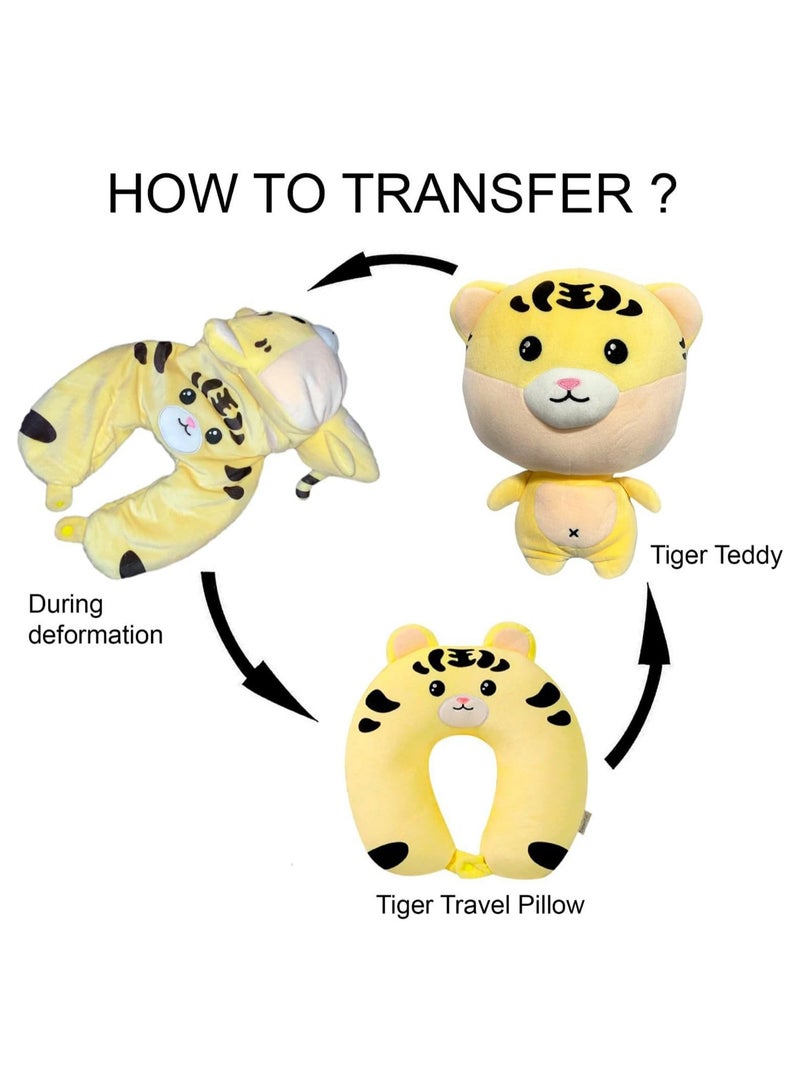 Excefore Kids Travel Pillow - 2-in-1 Deformable Kids Neck Pillow for Traveling, Soft U-Shaped Pillow with Adorable Animal Design, Comfy Sleep and Play, Ideal for Airplanes and Cars (Tiger) - Image 4