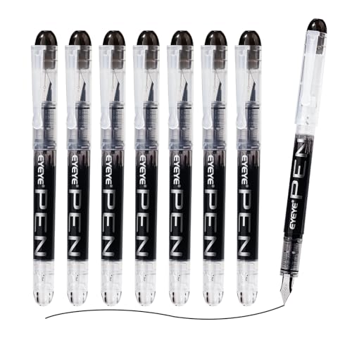 EYEYE Disposable Fountain Pens Fine Point, 8 Pack Black Pens for Writing, Stainless Steel Nib, Smooth Writing for Journaling, Drafting, Sketching, Doodling & Office Supplies - Image 1