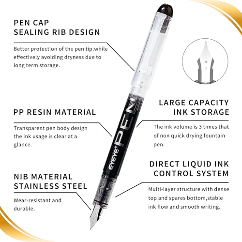 EYEYE Disposable Fountain Pens Fine Point, 8 Pack Black Pens for Writing, Stainless Steel Nib, Smooth Writing for Journaling, Drafting, Sketching, Doodling & Office Supplies - Image 3