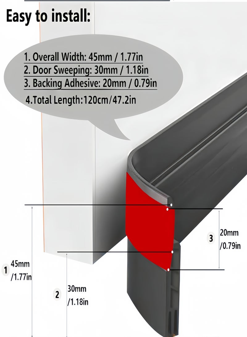 كيفن سدادة مسودة الباب، ختم تحت الباب بطول 120 سم، ممسحة الباب للأبواب الخارجية والداخلية، مانع مسودة الباب السفلي للغبار وعزل الضوضاء - Image 4