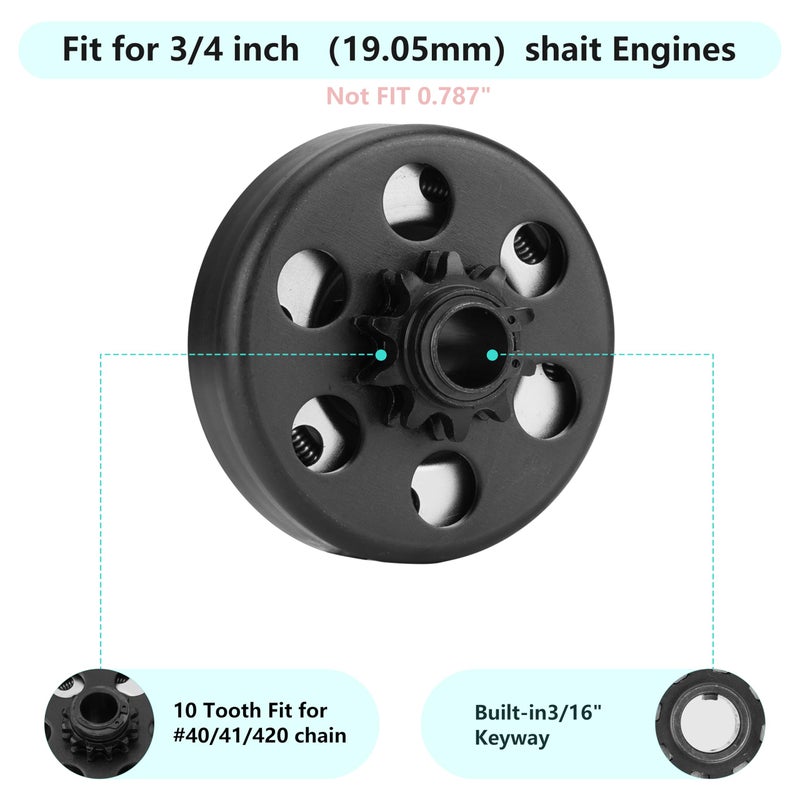 SEHNSUCHT Go Kart Clutch 3/4 Bore 10T with #40/41/420 Chain, for Predator 212 Centrifugal Clutch Fit for Minibike MB165 & MB200 and Honda Cloned Engines GC160, GC190, GX120, GX140, GX160, GX200. Up to 2-6.5HP - Image 3