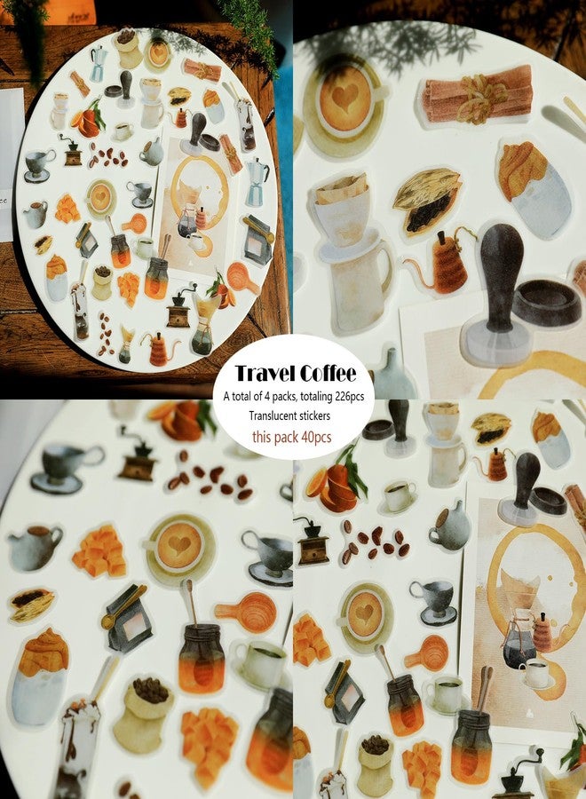 CATaireen Clear Stickers for Scrapbooking Journaling Vintage Junk Journal Supplies Transparent Sulfuric Acid Paper Self Adhesive Crafts Decals Kit Floral Plants Decoration (195pcs Travel Coffee) - Image 5